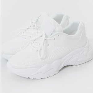 White Chunky Retro Sole Knitted Panel Detail Sneakers